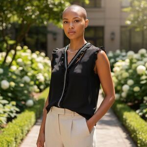 Robbi & Nikki Sleeveless Shirt w/ Shoulder Cut-Outs (Sheer)